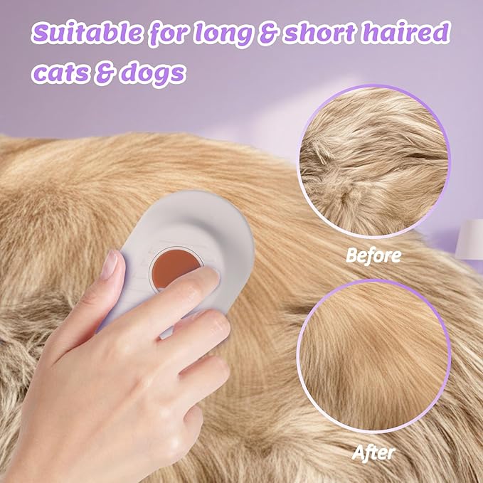 4 in 1 Cat & Dog Steam Brush for Long/Short Hair Shedding - Rechargeable Pet Grooming Brush with Anti-Static Steam Spray, Foldable Handle & Dual Massage Modes for Home Pet Spa Cleaning-PawvioPets