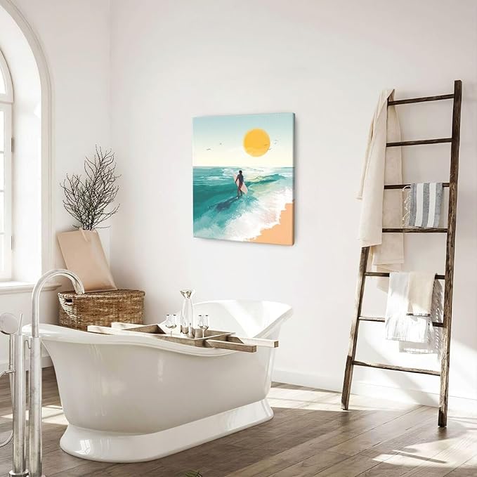 Beach Starfish Wall Decor Ocean Starfish Wall Art Sunset Scenery Coastal Theme Pictures Canvas Nature Seascape Painting Print Framed Artwork Decorations for Home Bathroom Living Room Bedroom Office 24"x20"-PawvioPets