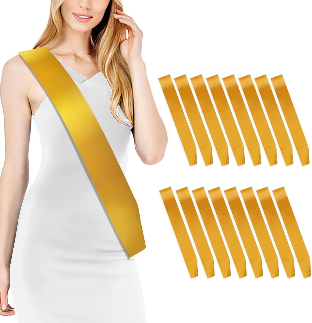 16 Pcs Satin Sash - Dark Yellow Bride To Be Sash, Plain, DIY Sashes For Pageants, Birthday, Graduation, Hen Party, Homecoming, Custom Make Your Own