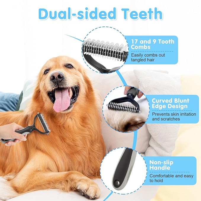 Cat Grooming Brush, 9PCS Dog Brush Kit with Pet Nail Clipper and File, Deshedding Brush for Cats, Cats Dog Shedding Brushs for Small Large Pets, Includes Flea Comb, Bath Brushs,Undercoat Rake (Grey)-PawvioPets