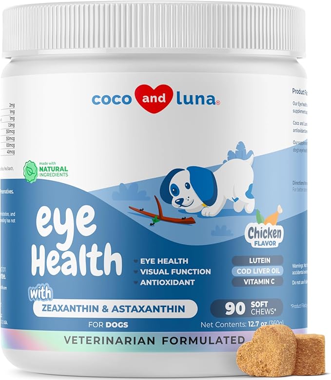 Eye Support for Dogs - 90 Soft Chews - Dog Supplements for Vision, Eye Vitamins for Dogs, with Cod Liver Oil Antioxidant, Dog Omega Supplement, Omega 3 EPA and DHA Fatty Acids.-PawvioPets