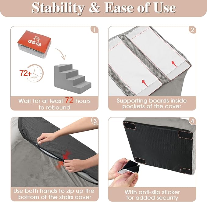 GGIB Dog Stairs for Small Dogs Cats Non-Slip Dog Steps for High Bed Pet Stairs for Sofa Couch Pet Ramp Pet Steps with Removable Washable Cover, Light Grey, 22" H, 5-Step-PawvioPets