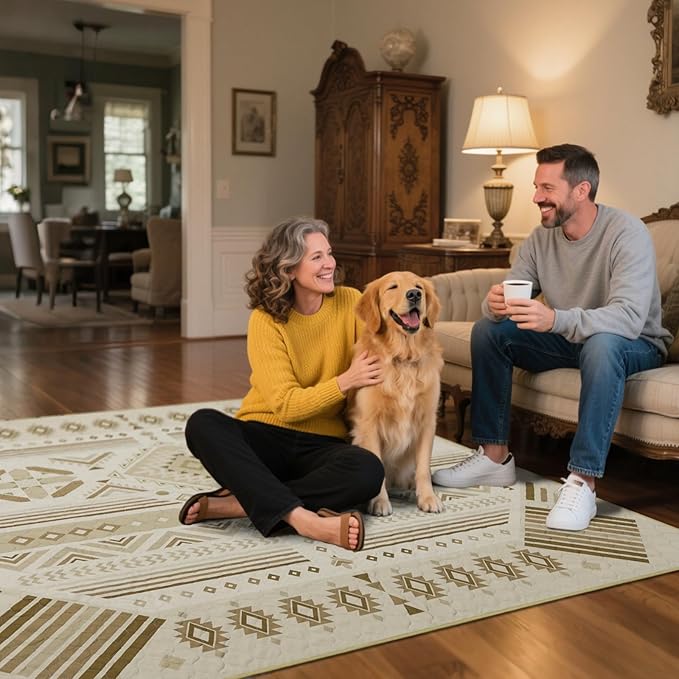 FXW Washable Pee Pads for Dogs, Puppy Pads with Super Absorbent, Specifically Designed for Potty Training, 35" Square, Khaki Geometric, 2 Packs-PawvioPets