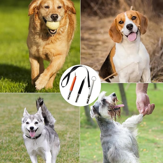 3 PCS Dog Whistle to Stop Barking Neighbors Dog, Adjustable Ultrasonic Wave Silent Dog Whistle, with Lanyard, Small and Portable, Suitable for All Dog Breeds (Black+White+Orange)-PawvioPets