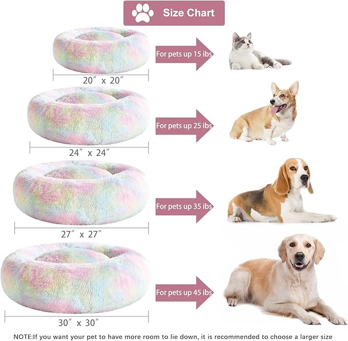 WNPETHOME Calming Dog Bed Cat Bed Donut, Faux Fur Pet Bed Self-Warming Donut Cuddler, Comfortable Round Plush Dog Beds-PawvioPets