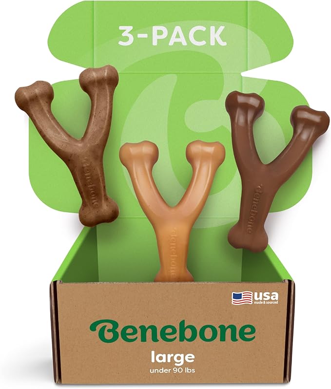 Benebone Large 3-Pack, Wishbone Durable Dog Chew Toy for Aggressive Chewers, Real Bacon, Chicken, Peanut Butter, Made in USA, Variety Pack-PawvioPets