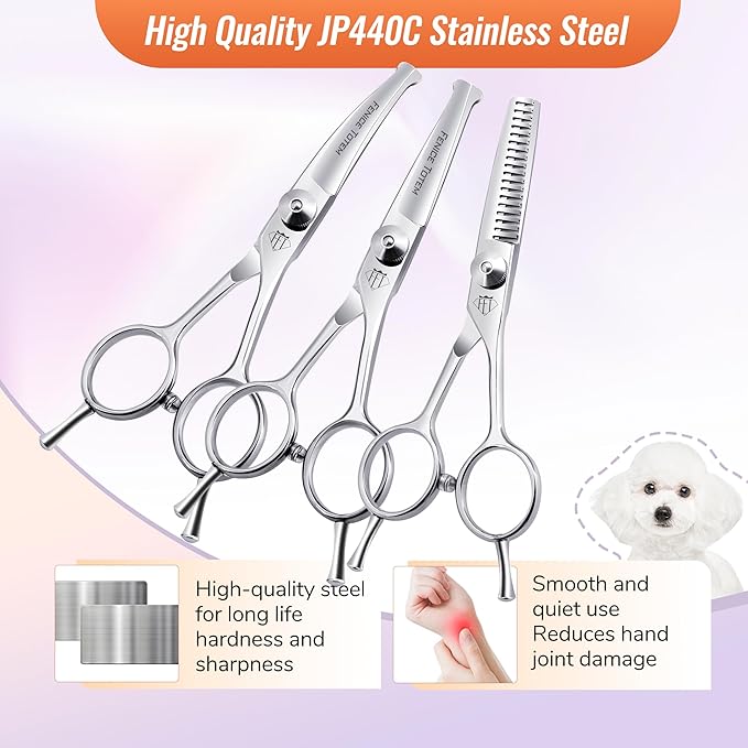 Dog Grooming Scissors: 3 in 1 Pet Shears Set Made Of Advanced Stainless Steel Alloy for Trimming Dogs Cats and Other Pets Face and Paws-PawvioPets