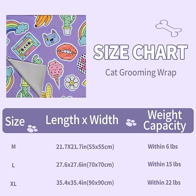 27.6" Cat Grooming Wrap,Self-Adherent Cat Wrap for Cutting Nails,Anti-Escape Cat Swaddle Wrap,Multifunctional Anti-Scratch Cat Restraint Wrap for Medicine,Nail Clipping,Ear Cleaning(Within 15lbs)-PawvioPets