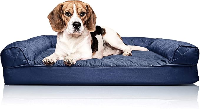 Furhaven Orthopedic Dog Bed for Medium/Small Dogs w/ Removable Bolsters & Washable Cover, For Dogs Up to 35 lbs - Quilted Sofa - Navy (Blue), Medium-PawvioPets