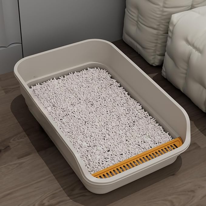 Extea Large Cat Litter Box with High Sides,Cat Boxes for Indoor Cats,Cat Litter Pan for Kitty,Litter Box with Low Entry,Easy to Clean,Anti-Splashing,23.6" x15.7" x6.2" (White)-PawvioPets