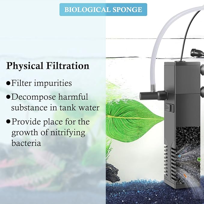 FEDOUR Submersible Aquarium Internal Filter, Filter with Water Pump for Fish Tank up to 35 Gallon (Sponge 4pcs for 8W)-PawvioPets