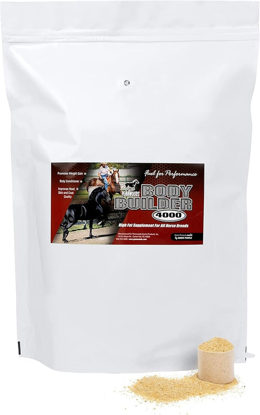 Body Builder 4000, Horse Weight Gain Supplement, High Fat and Energy Horse Weight Builder with Body Conditioning Horse Vitamins, Improves Hoof Quality - 25 LB Bag-PawvioPets