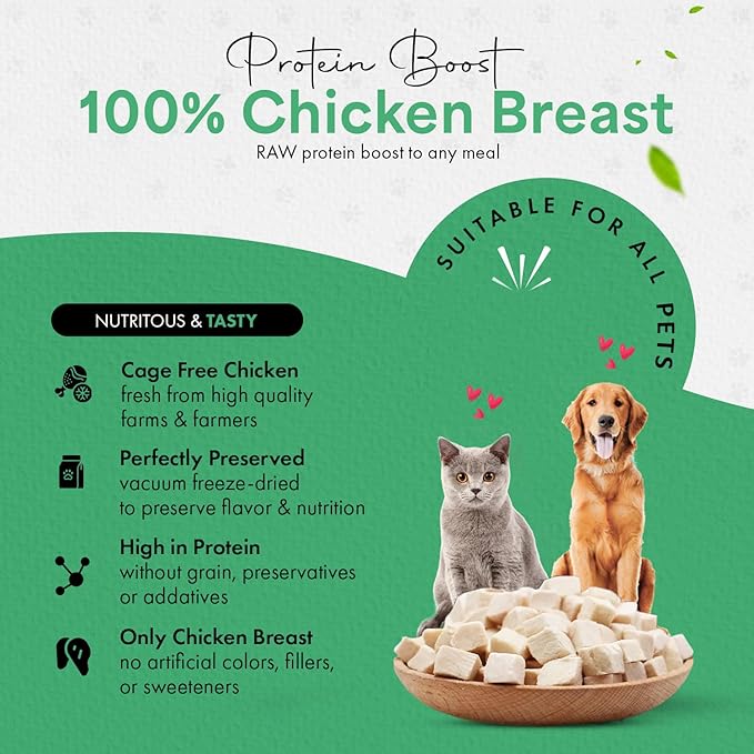 Freeze-Dried Chicken Treats for Cats & Dogs – 100% Human Grade, Single Ingredient, High-Protein, Healthy Snack – No Additives or Preservatives – 3.5oz - Inspected & Tested in USA-PawvioPets