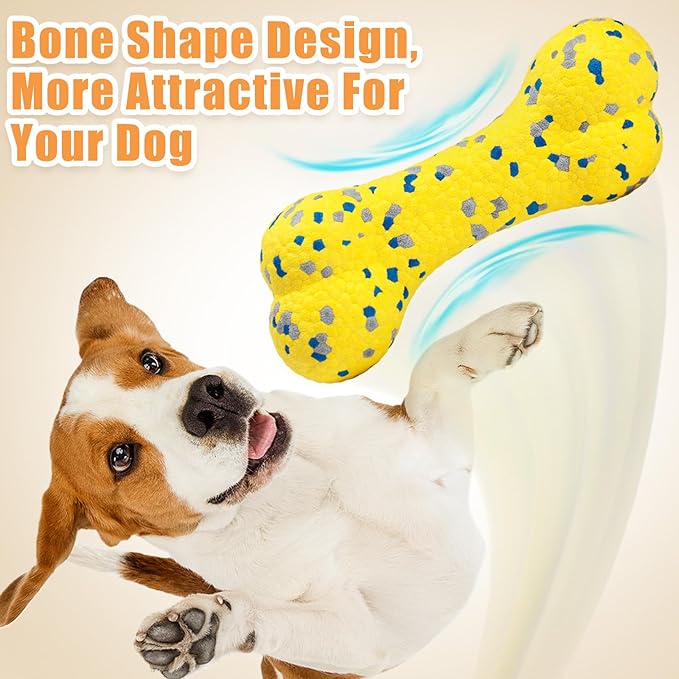 7.28" Indestructible Large Bone Balls for Aggressive Chewers Durable Stick Bouncy Interactive Chew Toy for Dogs Fetch Game Lightweight Floating Outdoor Training, Yellow-PawvioPets