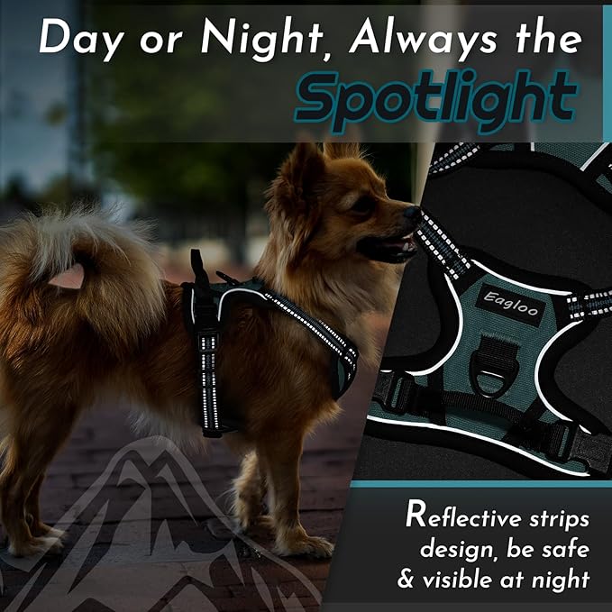 Eagloo Small Dog Harness No Pull, Service Vest with Reflective Strips and Control Handle, Adjustable and Comfortable for Walking, No Choke Pet Harness with 2 Metal Rings, Dark Green, XS-PawvioPets