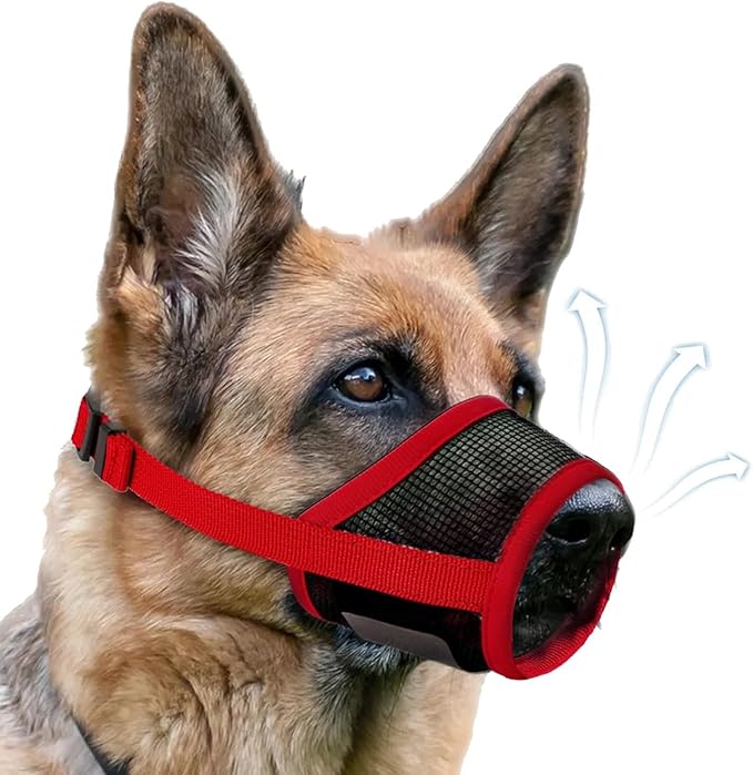Dog Muzzle, Soft Air Mesh Muzzle for Small Medium Large Dogs Anti Biting Barking Chewing, Breathable Drinkable Adjustable Loop Pets Muzzle for German Shepherd Husky Labrador Retriever (Red,S)-PawvioPets