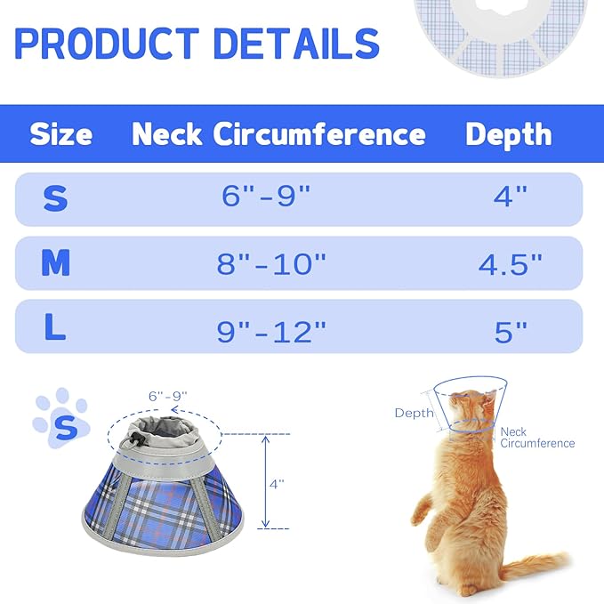 Cat Cone Collar Soft, Cat Recovery Collar for Large Medium Small Cats Kittens, Pet Cone Alternative After Surgery-PawvioPets