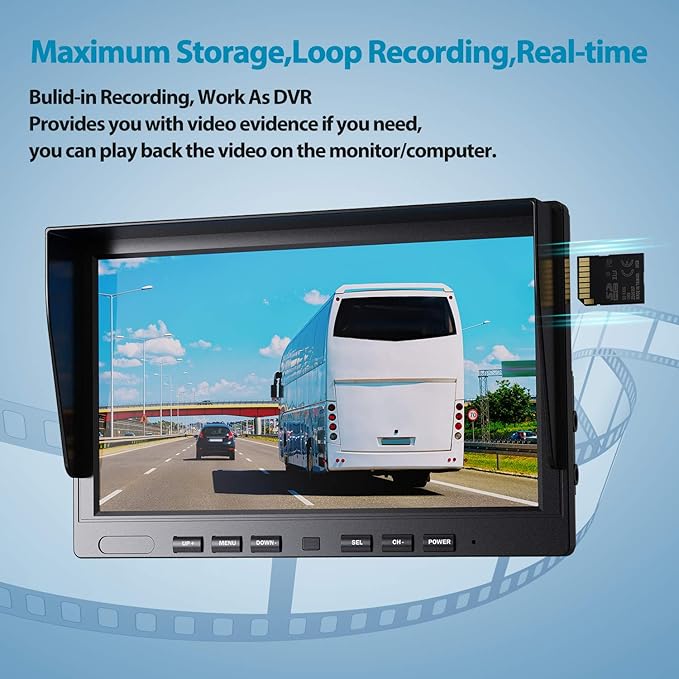 Fookoo Ⅱ 10" 1080P Wired Backup Camera System,10-inch HD Dual Split Screen Monitor with Recording IP69 Waterproof Rear View Camera Parking Lines Supports Up to 2 Cameras for Truck/Trailer/RV(DY101)-PawvioPets