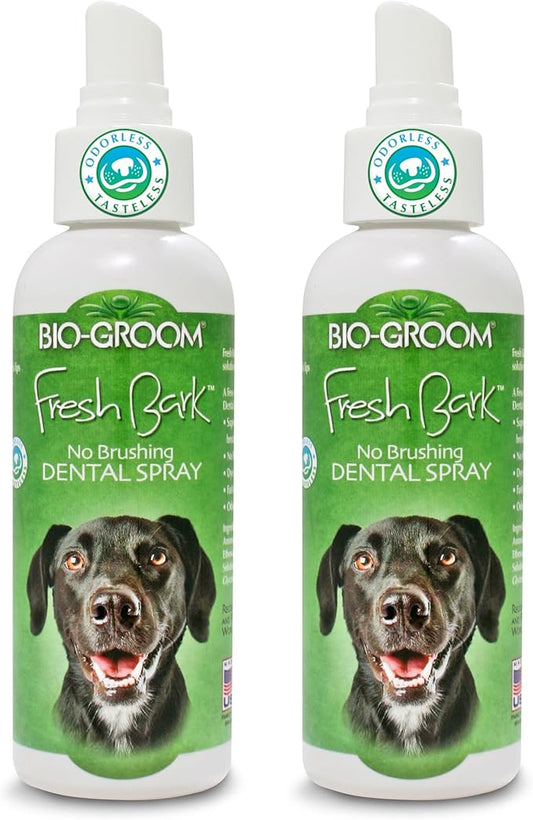 Bio-groom Fresh Bark Dog Breath Freshener - No Chew Dental Spray for Dogs & Cats, Teeth Cleaning Oral Care for Plaque & Tartar, No Brushing Required, Made in The USA - Flavorless, 4 fl oz (Pack of 2)-PawvioPets