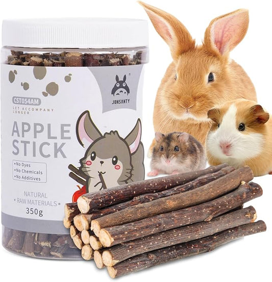 330g Natural Apple Sticks Rabbit Chew Toys, Bunny Teething Toys, Easy to Store in Jar, Ideal for Rabbit, Guinea Pig, Hamster, Chinchilla, Chipmunks, Squirrels, Gerbils and other Small Animals-PawvioPets