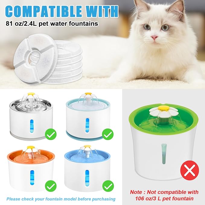 Cat Fountain Filter, 16 Pcs Cat Water Fountain Filters Replacement, 3-Filtration System Round Carbon Filters Compatible with 81oz / 2.4L Round Automatic Pet Dog Water Fountain Dispenser-PawvioPets