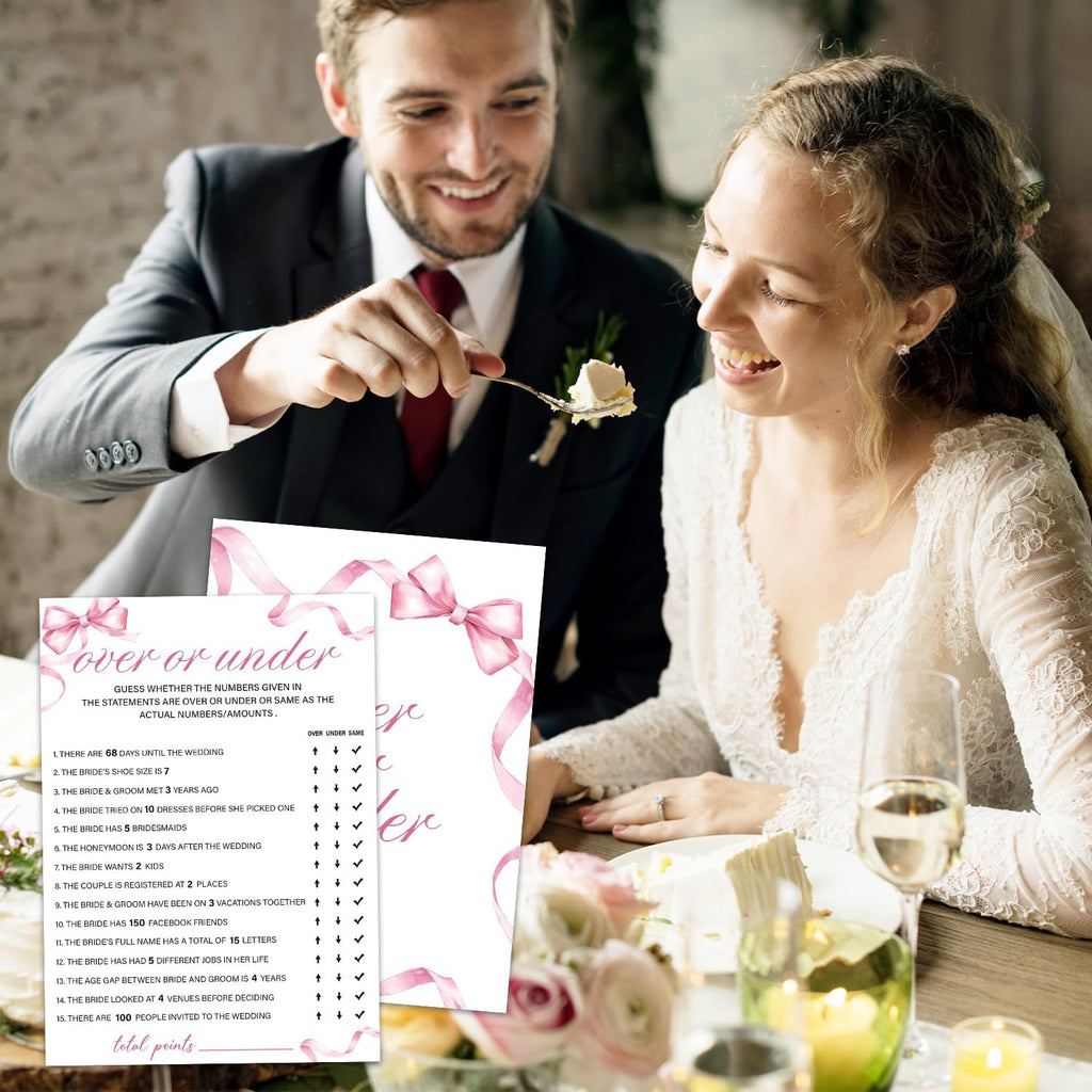 Bridal Shower Games 30 Guests, Over or Under Bridal Shower Wedding Games for Reception, Rehearsal Dinner Engagement Party Activities Game Card/HL 005