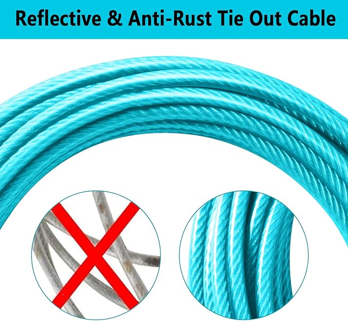 Dog Tie Out Cable 20FT-500Lbs,Heavy Duty Dog Leads&Tether for Yard with Swivel Hook,Small Large Dogs Leash Line for Outside,Rust Chew Proof Dogs Run Cable for Outdoor Camping(Teal, 20FT)-PawvioPets
