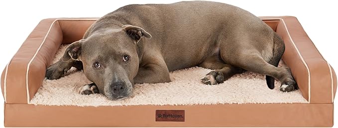 FurHaven Orthopedic Dog Sofa Bed – Memory Foam Couch with Bolsters, Textured Plush & Water-Resistant Cover, Washable Cover, Joint Support - Camel, Large-PawvioPets