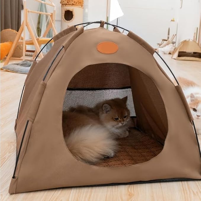 BreezyDen Pop-Up Pet Tent – Portable Indoor/Outdoor Cat Tent, Waterproof Pet Hideaway for Cats & Small Dogs with Mesh Window, Anti-Slip Base & Washable Design (White, M (8 catties Kitten))-PawvioPets