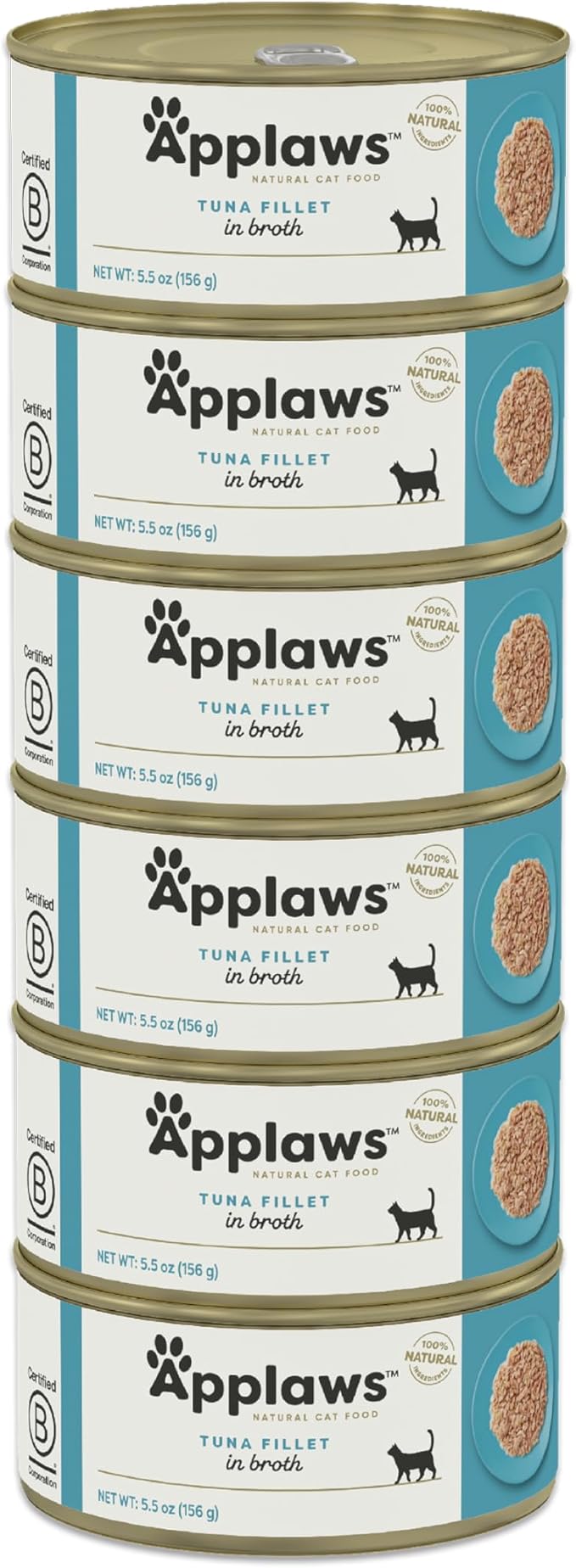 Applaws Natural Wet Cat Food in Broth, Limited Ingredient Canned Wet Cat Food, No Additives, Made with Natural Ingredients, Tuna Fillet Broth (6 x 5.5oz Cans)-PawvioPets