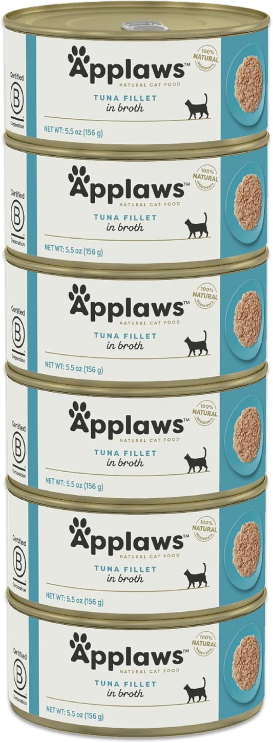 Applaws Natural Wet Cat Food in Broth, Limited Ingredient Canned Wet Cat Food, No Additives, Made with Natural Ingredients, Tuna Fillet Broth (6 x 5.5oz Cans)-PawvioPets