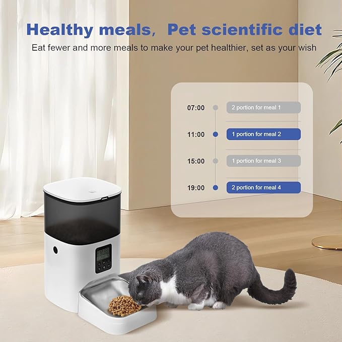Automatic Cat Feeder, 4L Cat Food Dispenser with 10s Voice Recorder, Pet Feeder up to 8 Meals per Day, Timed Cat Feeder with Dry Food Sealed Ring (Jade White, 4L)-PawvioPets