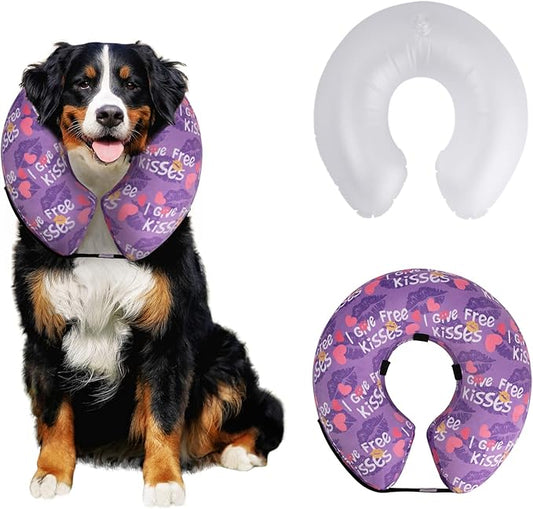 CuteBone Inflatable Dog Cone with Removable Soft Fleece Covers for Small/Medium/Large Dogs and Cats Neck Donut Collar After Surgery GWB06L-PawvioPets