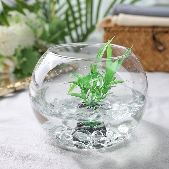 FUTUREPLUSX 1Lb Flat Glass Marbles, Clear Flat Gems Transparent Aquarium Pebbles Vase Filler Beads Table Scatters-PawvioPets