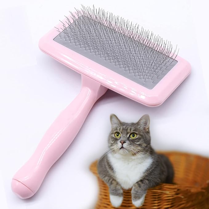 Air Cushion Slicker Brush for Dogs Cats,Soft Pin Shedding Brush for Short Haired Dog,Cat, Pet Grooming Wire Brush for Thin Curly Matted Tangled Hair,14mm(0.55"),Pink-PawvioPets