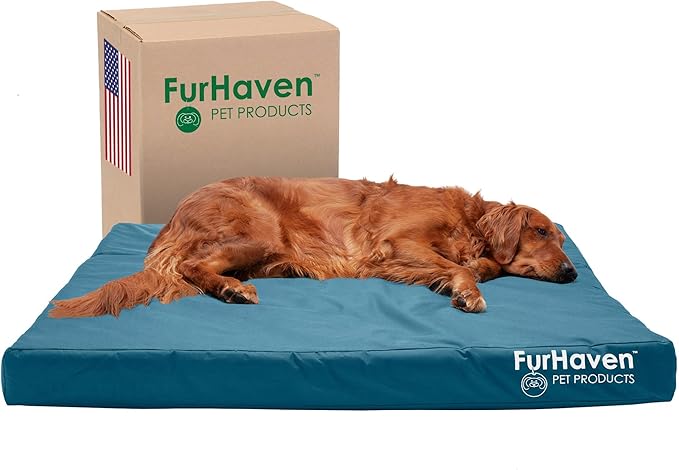 Furhaven Water-Resistant Cooling Gel Dog Bed for Large Dogs w/ Removable Washable Cover, For Dogs Up to 95 lbs - Indoor/Outdoor Logo Print Oxford Polycanvas Mattress - Deep Lagoon, Jumbo/XL-PawvioPets