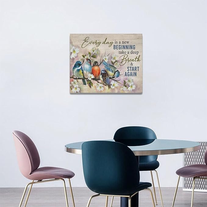 Bird Wall Art Farmhouse Flower Branch Pictures Rustic Country Birds Wall Decor Floral Canvas Print Painting Artwork for Bathroom Living Room Bedroom 16"x20"-PawvioPets