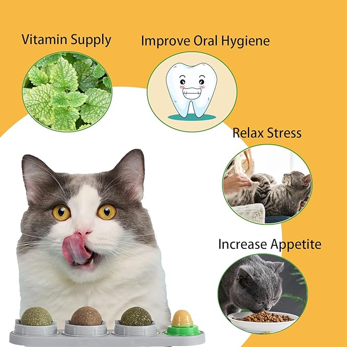 GATITOS Catnip Balls 3 Pcs, Catnip Ball for Cats Wall, Safe Healthy Kitten Chew Toys, Teeth Cleaning Dental Wall Treats, Edible Cats Lick Kitten Chew-PawvioPets