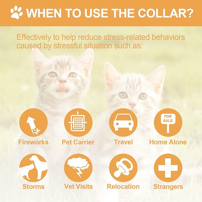 4 Pcs Cat Calming Collar Adjustable Lavender Scent Relaxing Cat Collar with 2 Pendant for Puppies Reduce Stress Aggression Anxious, up to 15 Inches(Orange)-PawvioPets