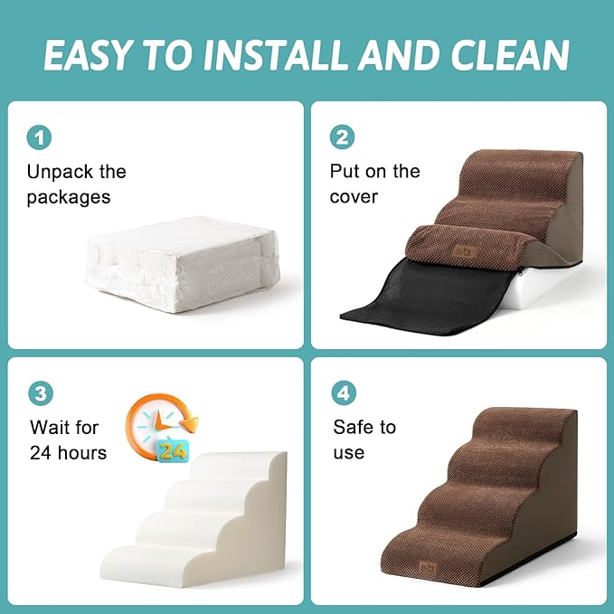 Dog Stairs for High Bed 22.6" H, Small Dog Step for Puppy, Older or Cat, Curved Ramp for Car, Ladder with High Density Foam, Lightweight, Durable, 15.7x33x22.6 inch, 5 Step, Brown-PawvioPets