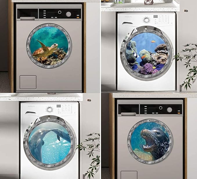 4 PCS Removable 3D Under The Sea Nature Scenery Wall Decals - Animals Wall Sticker Home Wall Art Decor for Bathroom Bedroom Door Kids Baby Nursery Room - Includes Turtles, Dolphins, Sea Lions, Coral-PawvioPets