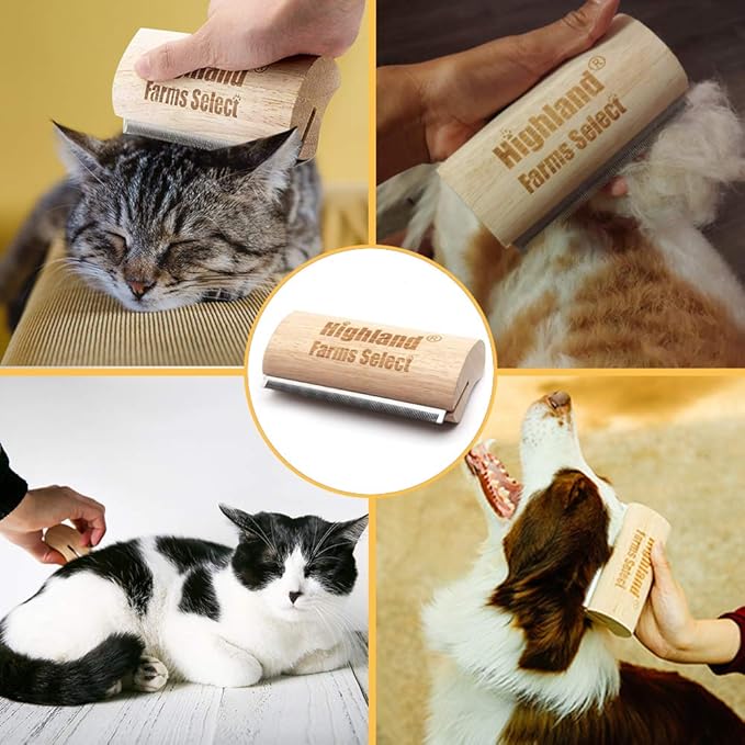 Deshedding Grooming Tool for Dogs, Cats & Horses, Ergonomic Design Wood Groom Brush, Professional Pet Groomer, Painlessly Remove for Short & Long Hair, Fur & Dirt - 5 Inches-PawvioPets
