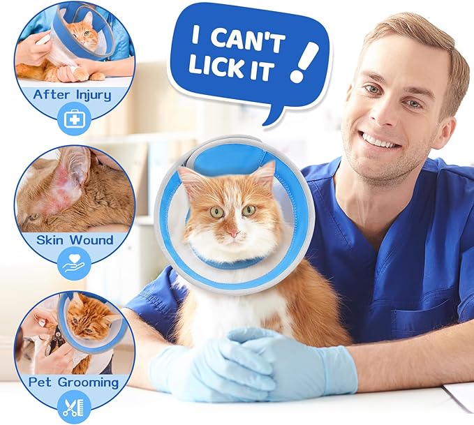 Breathable Air Mesh Cat Cone Collar Soft to Stop Licking, Adjustable, Foldable Lightweight Kitten Cones After Surgery Recovery for Cats & Kittens (Light Blue,M)-PawvioPets