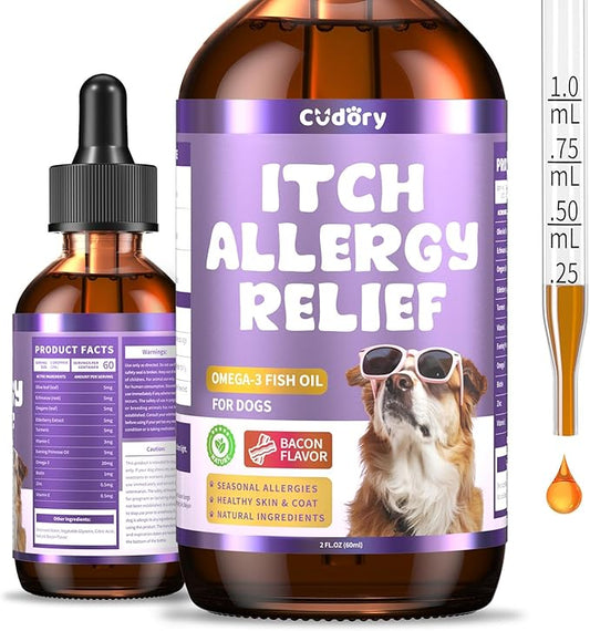 Dog Allergy Relief Drops, Skin & Coat Support with Fish Oil and Omega-3, Natural Immune Supplement for Dogs – Seasonal Allergy & Itchy Skin Care – Soothes Sensitive Skin, Itch Relief for Dog, 2 Fl oz-PawvioPets