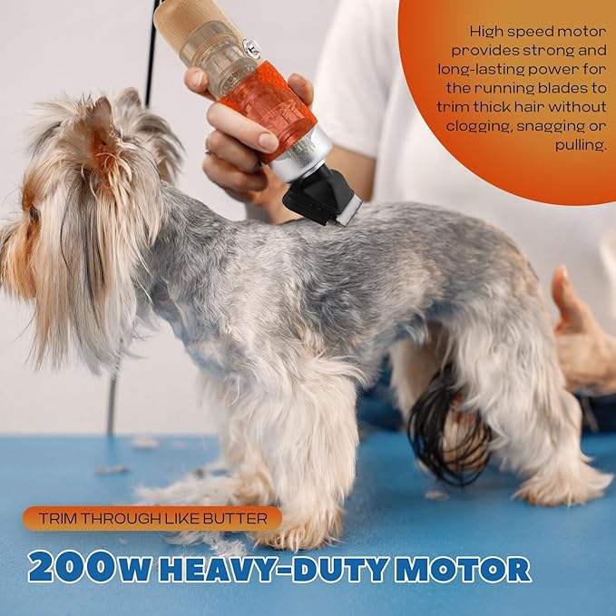 200W Pet Grooming Clippers for Thick Heavy Coats, 2000-6000rpm Stepless Speed Control & 10ft Power Cord, Low Noise< 50db, Dog Trimmer Kit with Extra Detachable Blade & 2 Limit Combs of 4 Sizes-PawvioPets
