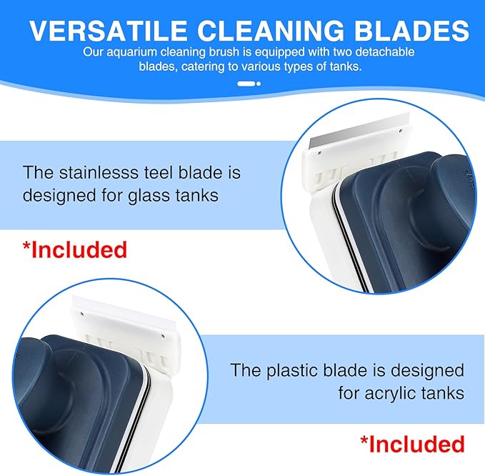 Aquarium Strong Magnetic Glass Cleaner Brush, Fish Tank Algae Magnet Cleaning Tool with 2 Detachable Scrapers, Mag Float Scrubber for 0.25-0.375Inch Glass and Acrylic Tanks-PawvioPets