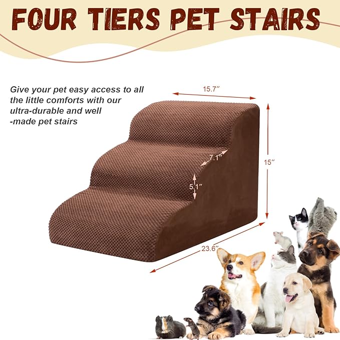 Dog Stairs for Small Dogs - High Density Foam Pet Steps, Extra Wide Dog Ramp with Non-Slip Bottom for High Beds, Couch and Sofa, Best for Dogs Injured, Older Doggy Cats-PawvioPets