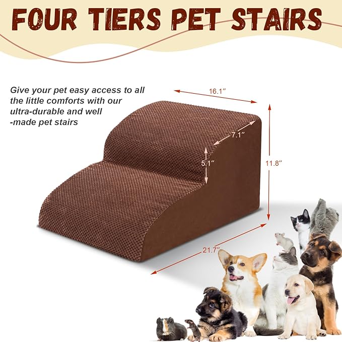 Dog Stairs for Small Dogs - High Density Foam Pet Steps, Extra Wide Dog Ramp with Non-Slip Bottom for High Beds, Couch and Sofa, Best for Dogs Injured, Older Doggy Cats-PawvioPets