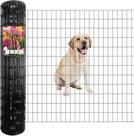 Black PVC Coated Welded Wire Fence 48 Inch x 50 Foot, 2 Inch x 4 Inch 14GA, Garden Border Fencing Roll Vinyl Coating Metal Wire Mesh Hardware Cloth for Yard Vegetable Plant Protection-PawvioPets