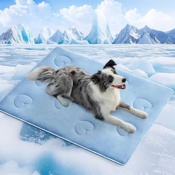 Cooling Blanket for Dogs, Lightweight & Durable Dog Cooling Mat, Q-MAX>0.45 Soft Breathable Pets Comforter for Couch, Bed & Car Essential - Light Blue 30x40 Inches-PawvioPets